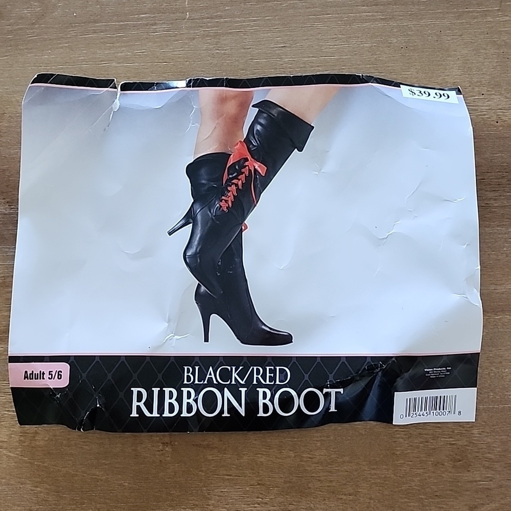 Black Red Lace-Up Pirate Costume Boots - Picture 2 of 7